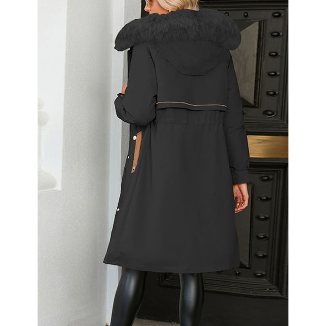 Black Zipper Plush Collar Parker Thick Coat 2pcs Set  TQK280219-2