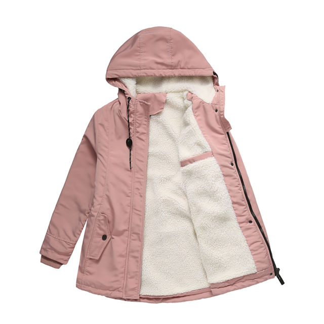 Pink Plush Warm Hooded Parka Coat TQK280128-10