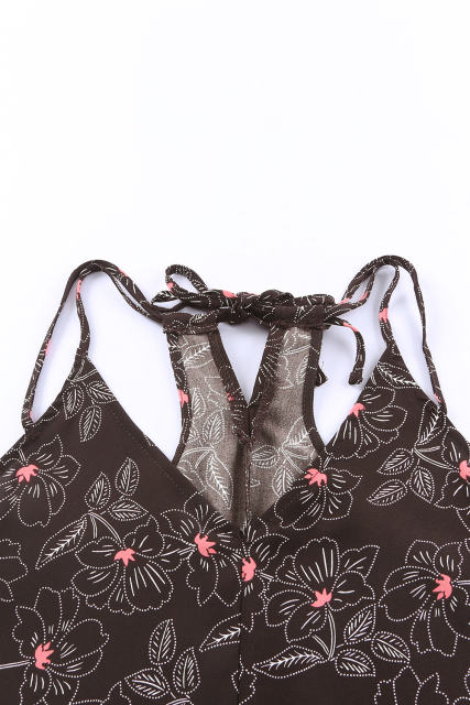 Brown Floral Print Spaghetti Strap Racerback Tank Top LC2567780-17