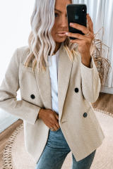 Chevron Ribbed Double Breasted Lapel Collar Blazer LC852391-17