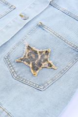 Sky Blue Leopard Star Distressed Cropped Denim Jacket LC788175-4