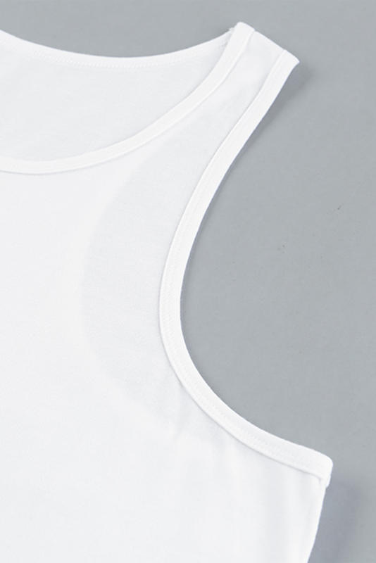 White Men\'s Solid Crew Neck Sleeveless Top MC256180-1