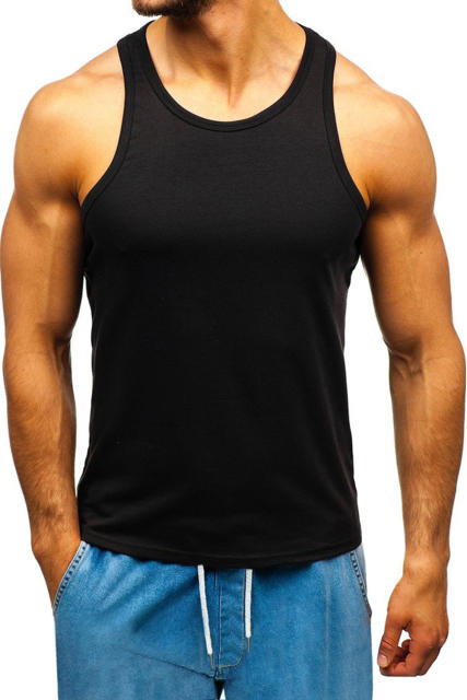 Black Men\'s Solid Crew Neck Sleeveless Top MC256180-2