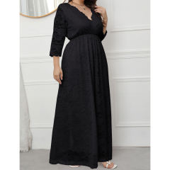Black V-Neck Lace Plus Size Dress TQK310997-2