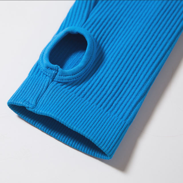 Blue Seamless Stand Collar Jacket with Pant Yoga Set TQK710415-5