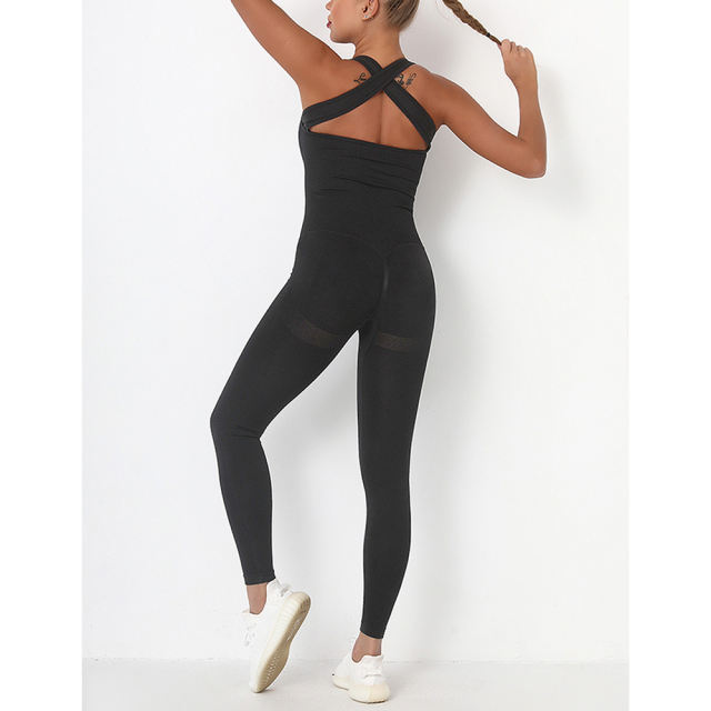 Black Back-Criss Seamless Yoga One Piece Jumpsuit TQE91567-2