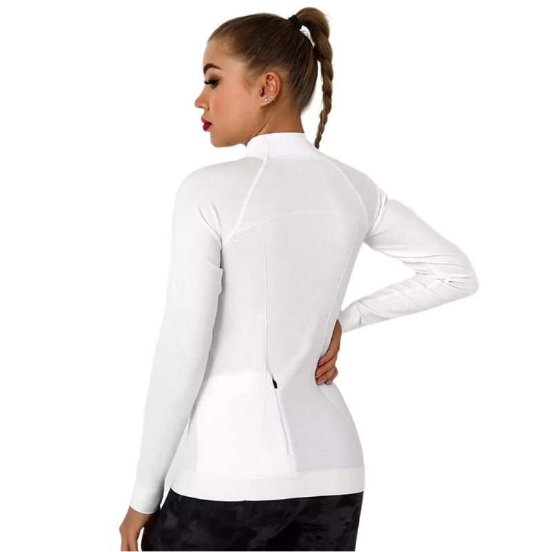 White Quick Dry Zipper Knit Tight Yoga Tops TQE91363-1