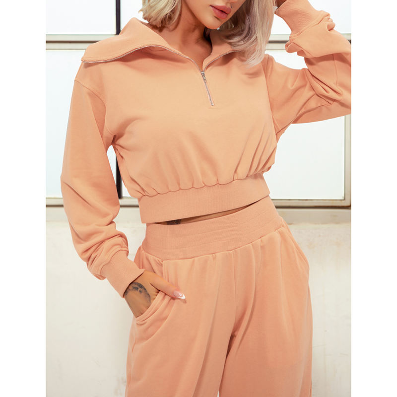 Orange Zipper-up Cotton Sweatshirt with Pant Sports Set TQE91573-14