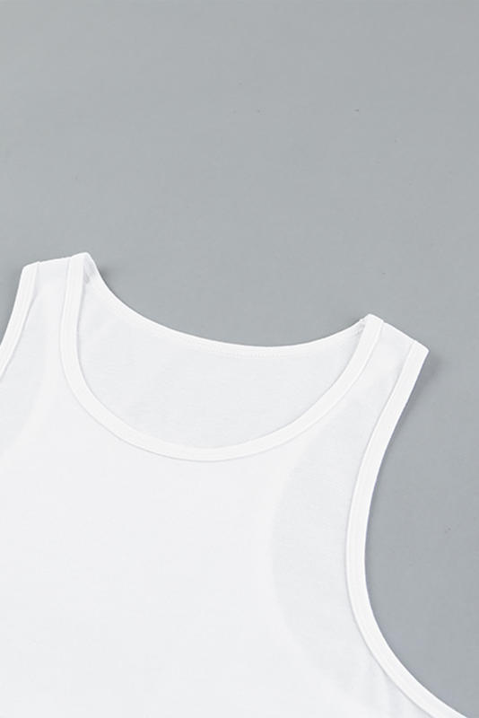 White Men\'s Solid Crew Neck Sleeveless Top MC256180-1