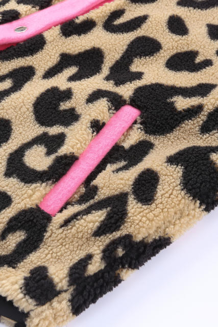 Contrast Trimmed Leopard Teddy Shacket LC854211-20