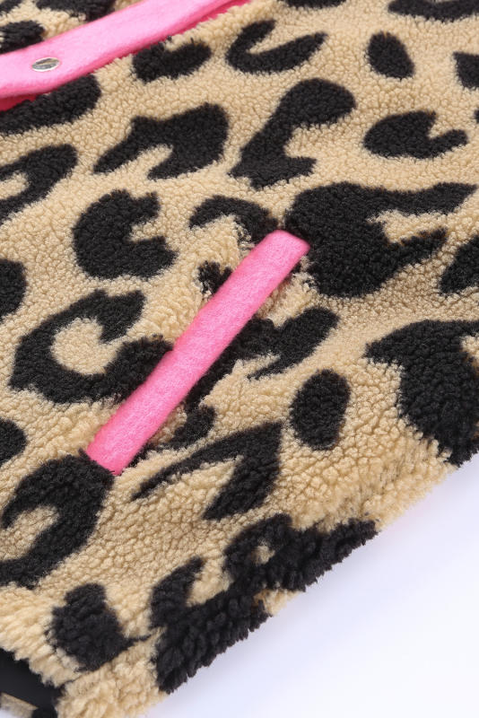 Contrast Trimmed Leopard Teddy Shacket LC854211-20
