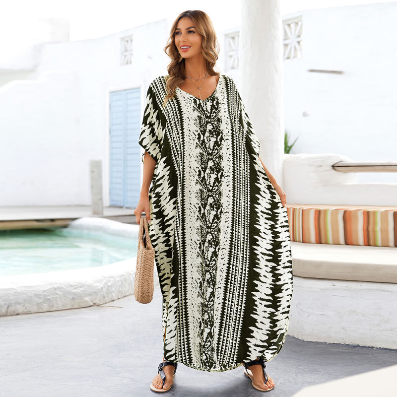 Black White Snake Print Oversized Kimono Beach Cover TQK650093-37