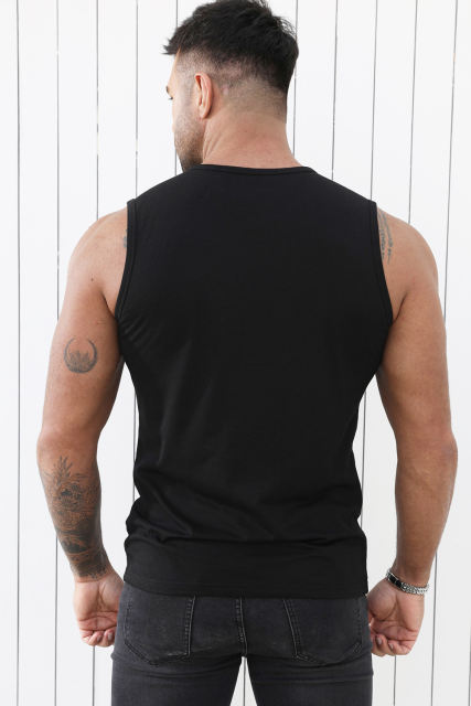 Black Solid O Neck Slim-fit Men\'s Tank Top MC256181-2