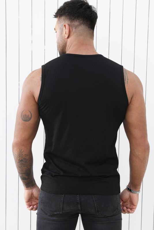 Black Solid O Neck Slim-fit Men\'s Tank Top MC256181-2