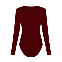 Wine V Neck Long Sleeve Bodysuit TQK550147-103