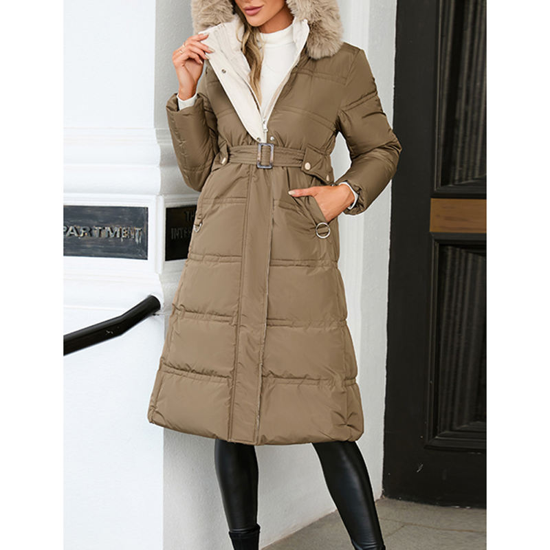 Brown Slim Fit Thick Down Jacket Long Coat TQK280218-17