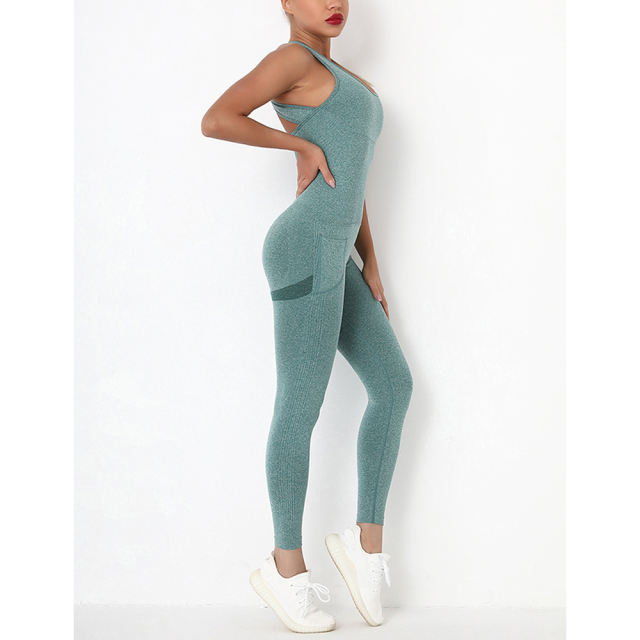 Green Back-Criss Seamless Yoga One Piece Jumpsuit TQE91567-9