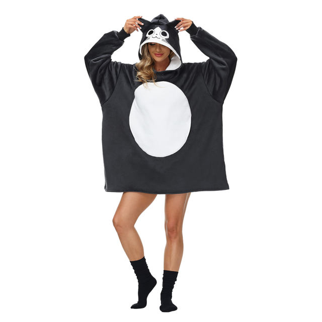 Dark Gray Cartoon Print Blanket Hoodie TQK230374-26