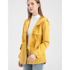 Yellow Waist Drawstring Hooded Outdoor Rainproof Coat TQK280126-7