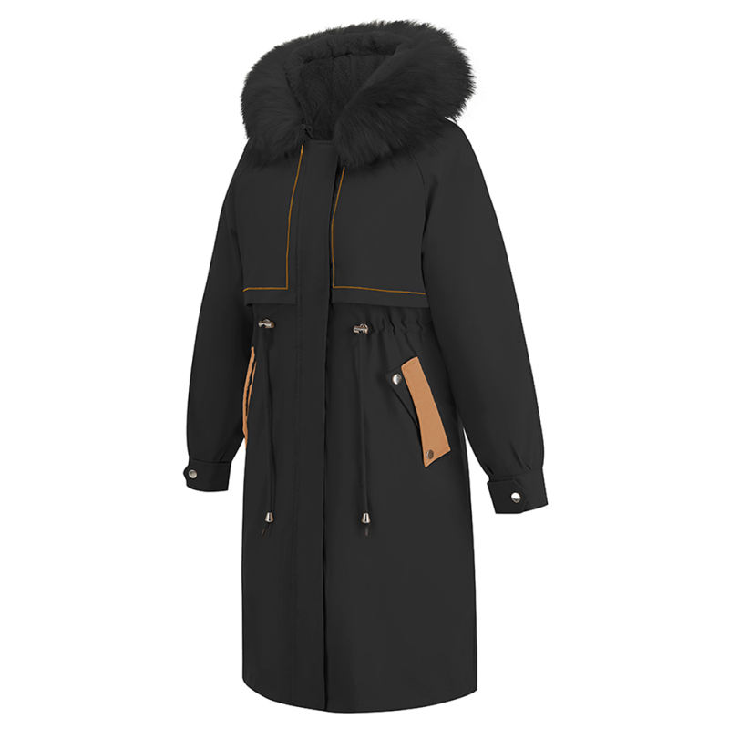 Black Zipper Plush Collar Parker Thick Coat 2pcs Set  TQK280219-2