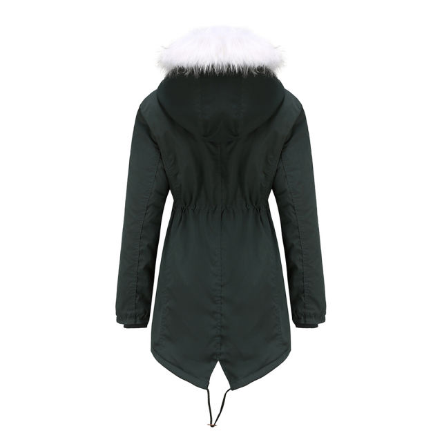Dark Green Fur Collar Warm Hooded Parka Coat TQK280129-36
