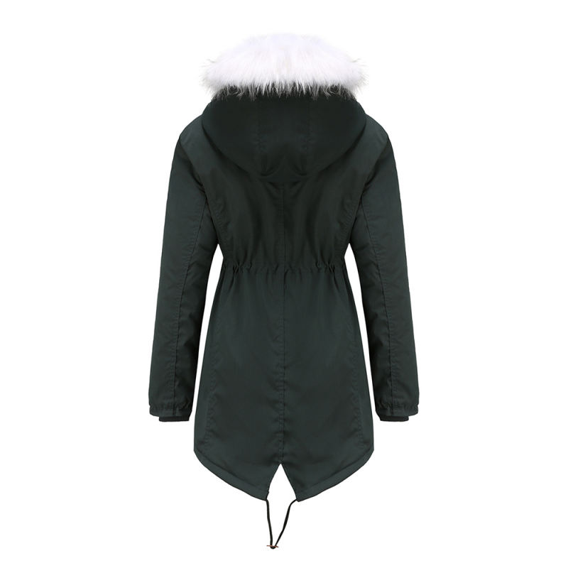 Dark Green Fur Collar Warm Hooded Parka Coat TQK280129-36