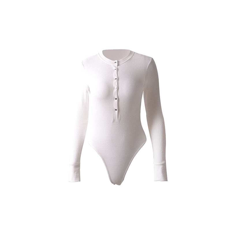 White Long Sleeve Button Down Bodysuit TQK550097-1