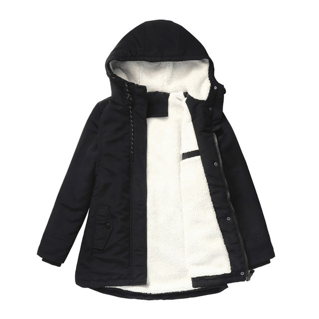 Black Plush Warm Hooded Parka Coat TQK280128-2
