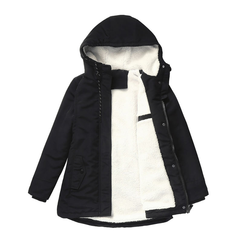 Black Plush Warm Hooded Parka Coat TQK280128-2