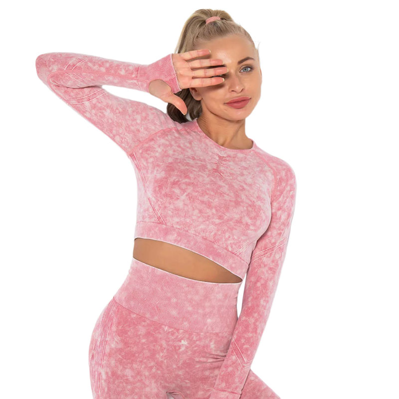 Red Nylon Seamless Long Sleeve Pant Yoga Set TQE91361-3