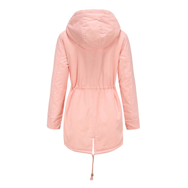 Pink Waist Drawstring Plush Hooded Thick Parka Coat TQK280127-10