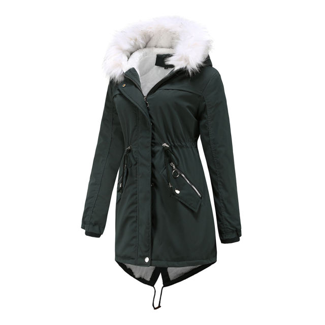 Dark Green Fur Collar Warm Hooded Parka Coat TQK280129-36