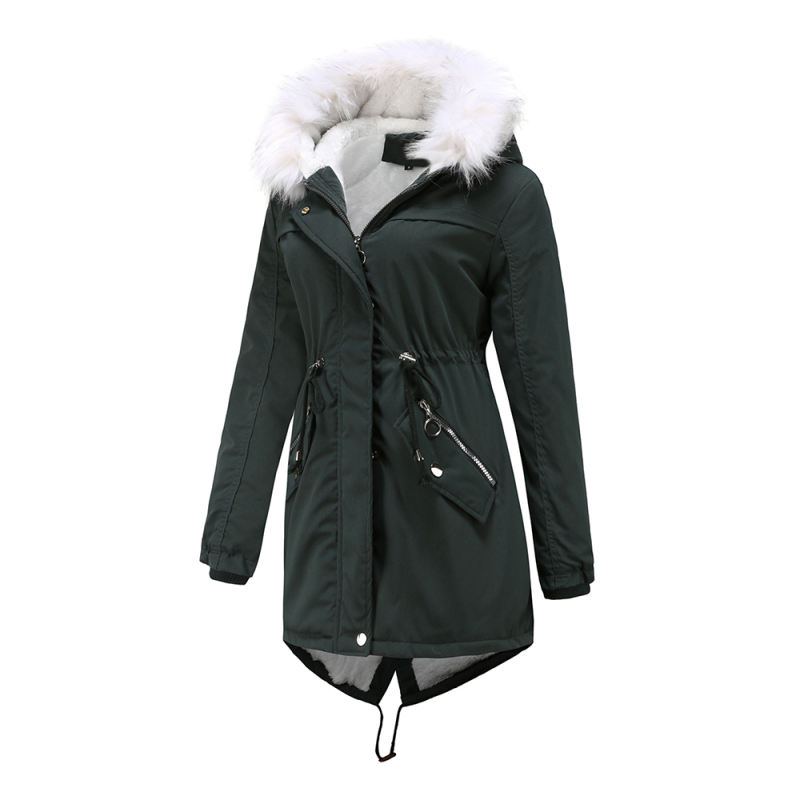 Dark Green Fur Collar Warm Hooded Parka Coat TQK280129-36