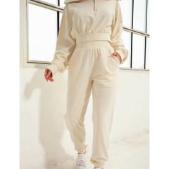 Apricot Zipper-up Cotton Sweatshirt with Pant Sports Set TQE91573-18