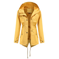 Yellow Waist Drawstring Hooded Outdoor Rainproof Coat TQK280126-7