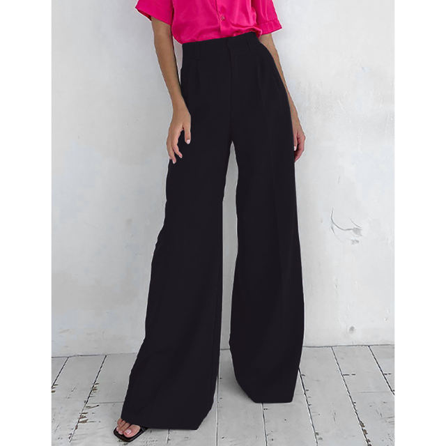 Black High Waisted Draped Wide Leg Pants TQV510042-2