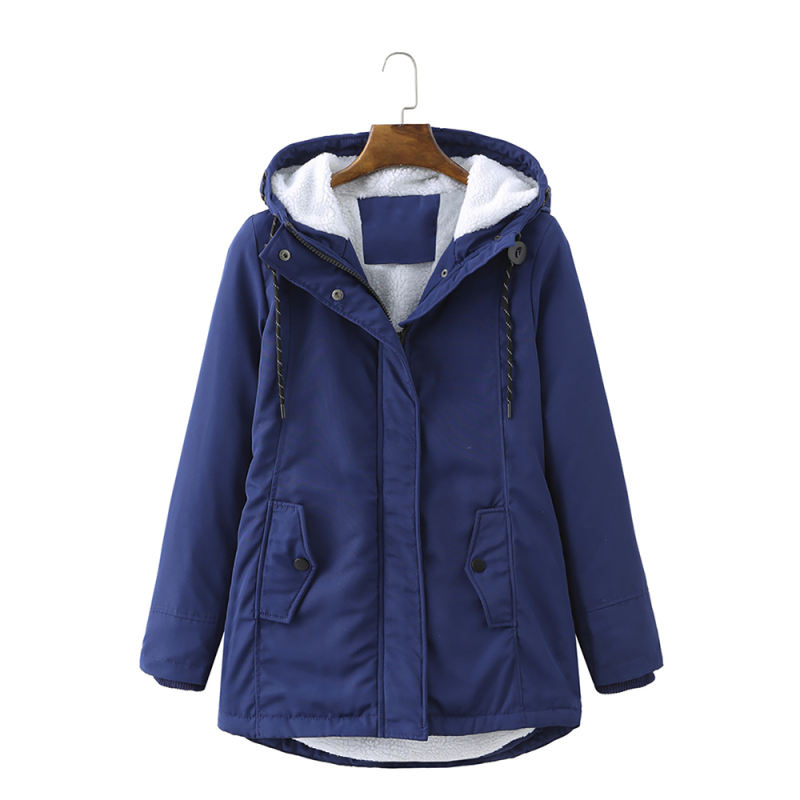 Navy Blue Plush Warm Hooded Parka Coat TQK280128-34