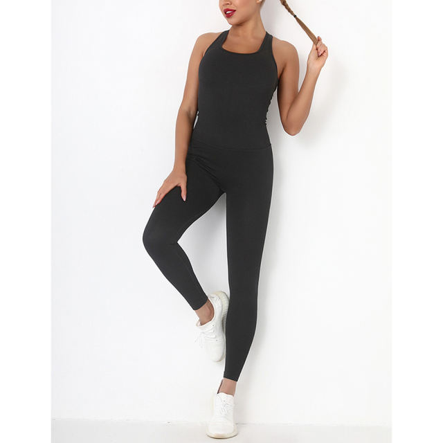 Black Back-Criss Seamless Yoga One Piece Jumpsuit TQE91567-2