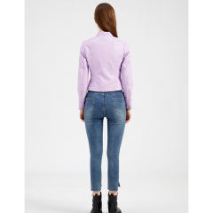Light Purple PU Stand Collar Short Leather Jacket TQK280124-38