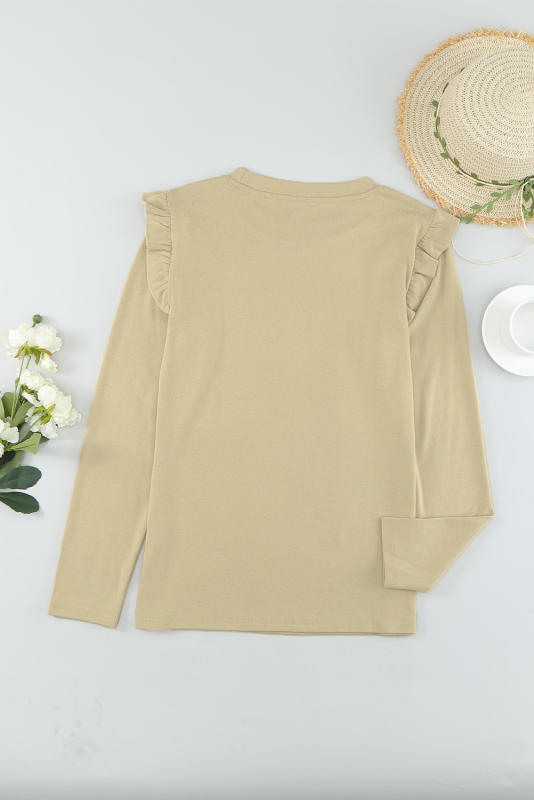 Khaki Ruffle Slim-fit Long Sleeve Top LC25111784-16