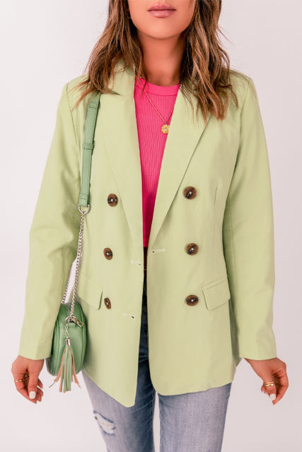 Double Breasted Pocketed Long Sleeve Blazer LC852340-9