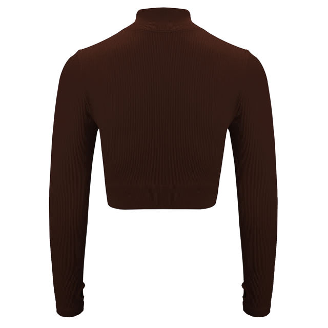 Coffee Seamless Stand Collar Jacket with Pant Yoga Set TQK710415-15