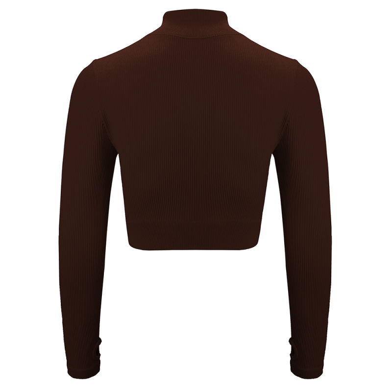 Coffee Seamless Stand Collar Jacket with Pant Yoga Set TQK710415-15