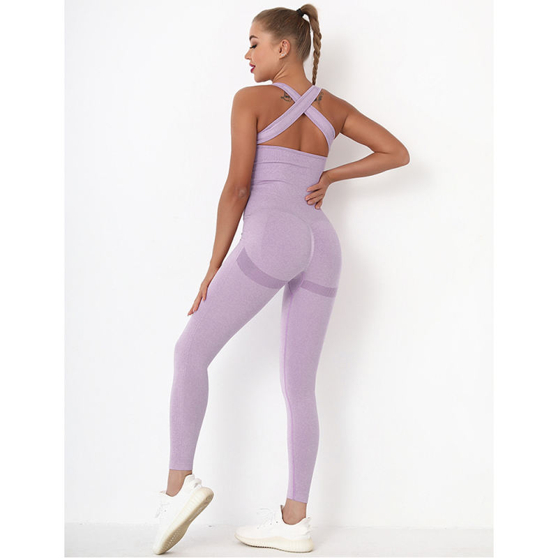 Light Purple Back-Criss Seamless Yoga One Piece Jumpsuit TQE91567-38