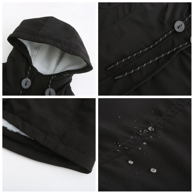 Black Plush Warm Hooded Parka Coat TQK280128-2