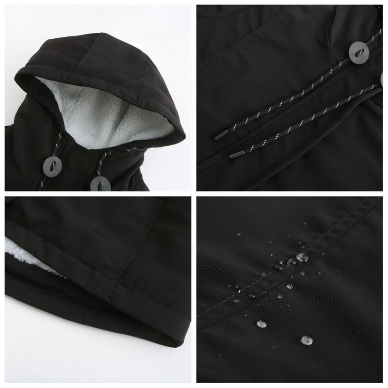 Black Plush Warm Hooded Parka Coat TQK280128-2