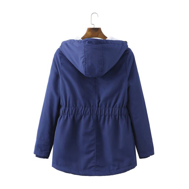 Navy Blue Plush Warm Hooded Parka Coat TQK280128-34