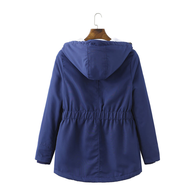 Navy Blue Plush Warm Hooded Parka Coat TQK280128-34