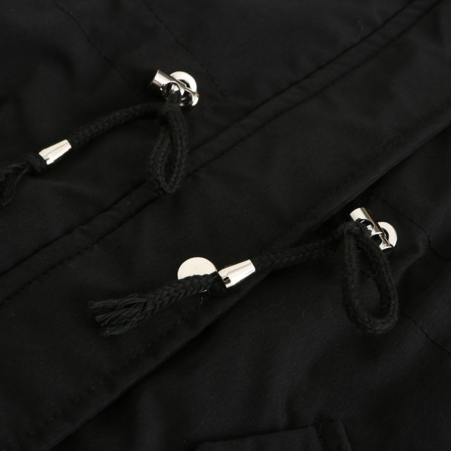 Black Brown Fur Collar Drawstring Waist Warm Hooded Parka Coat TQK280130-2B