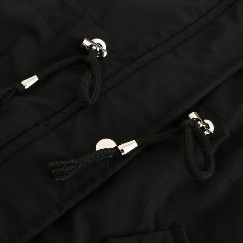 Black Brown Fur Collar Drawstring Waist Warm Hooded Parka Coat TQK280130-2B
